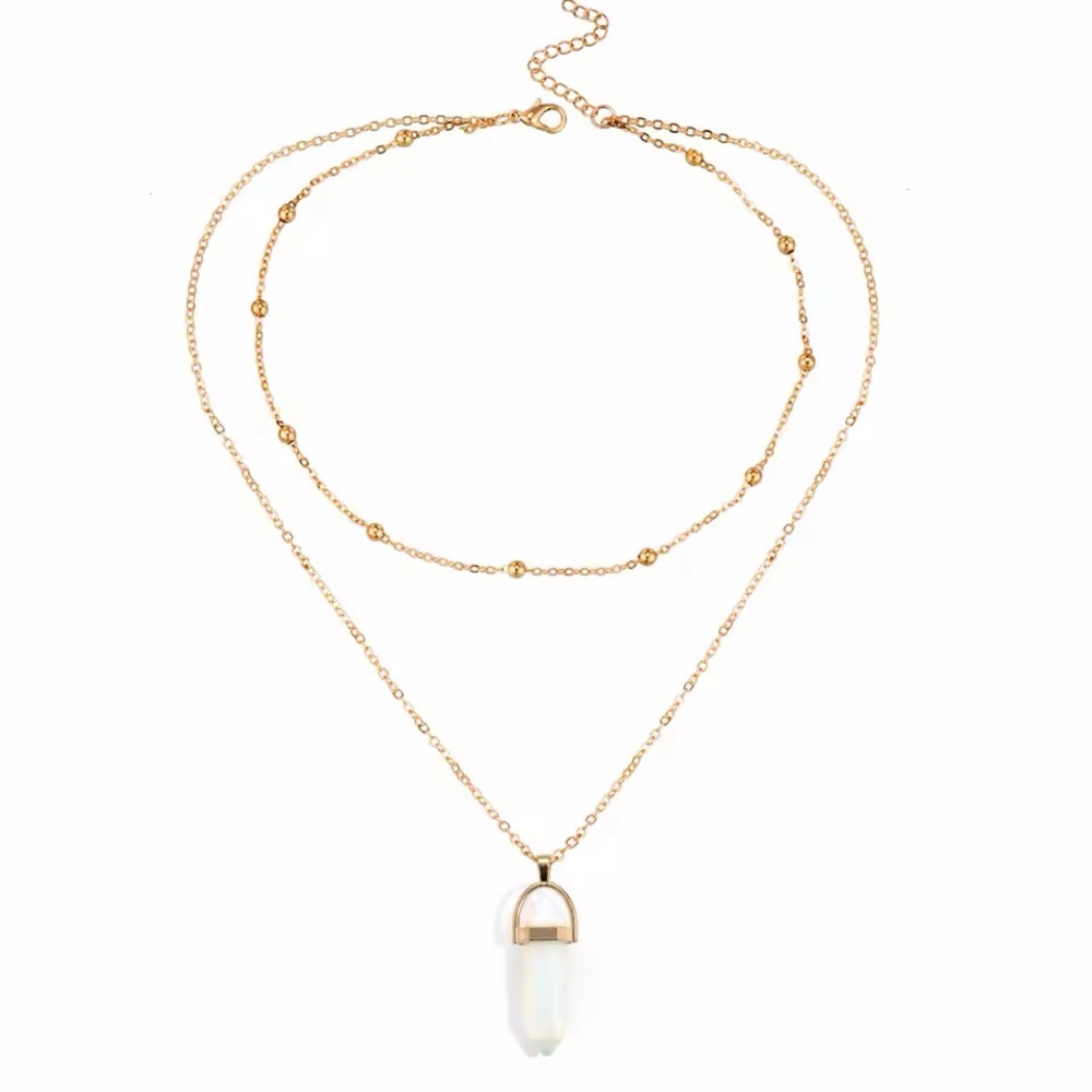 OPAL GOLD PLATED CRYSTAL DROP CHARM CHOKER DOUBLE LAYER NECKLACE - BRAND NEW